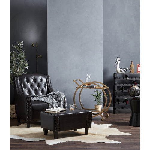 FURNITURE MARKET ELSTERNWICK FAUX LEATHER ARMCHAIR & FOOTSTOOL SET