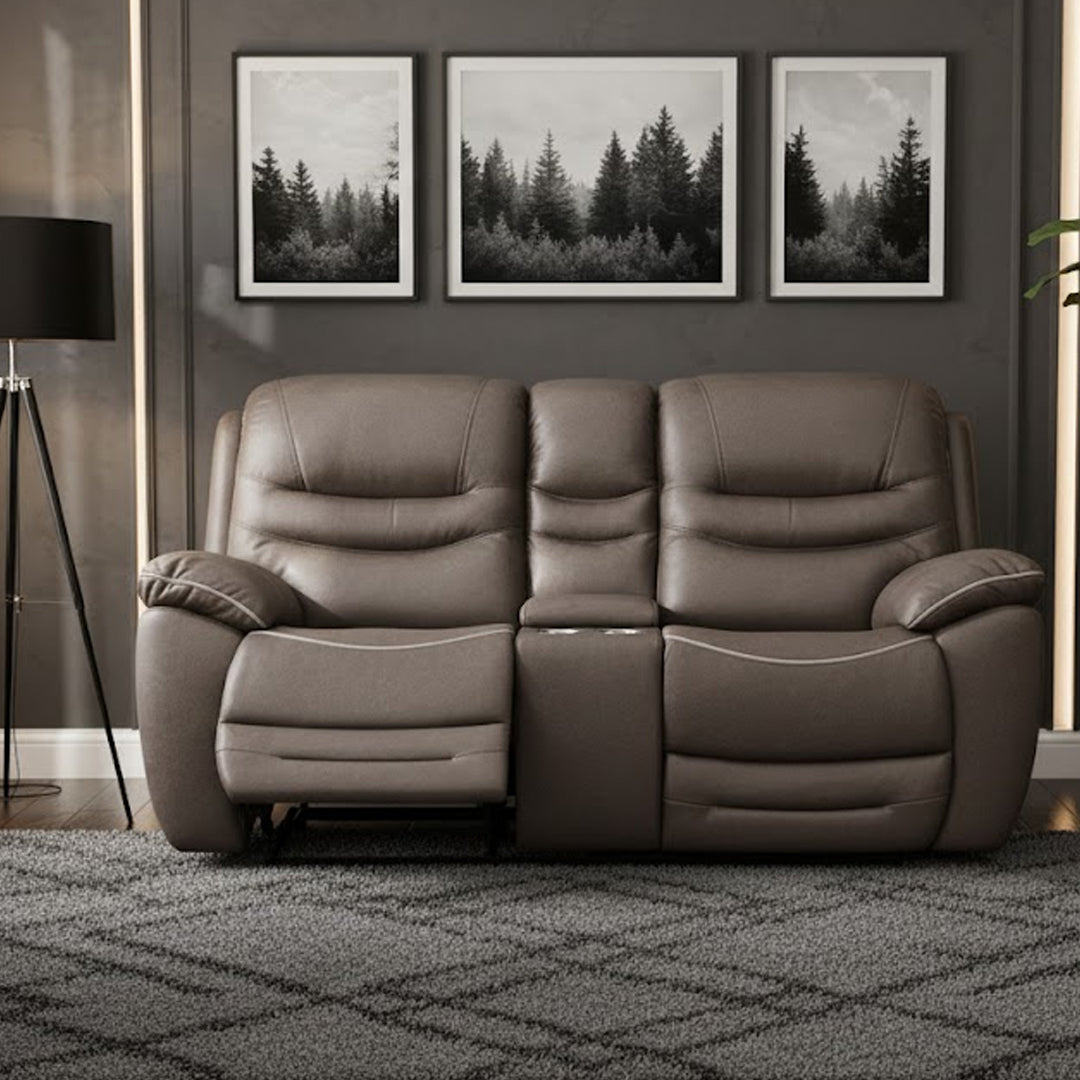FEDERER FABRIC 2 SEATER WITH INBUILT RECLINERS AND CONSOLE CHARCOAL