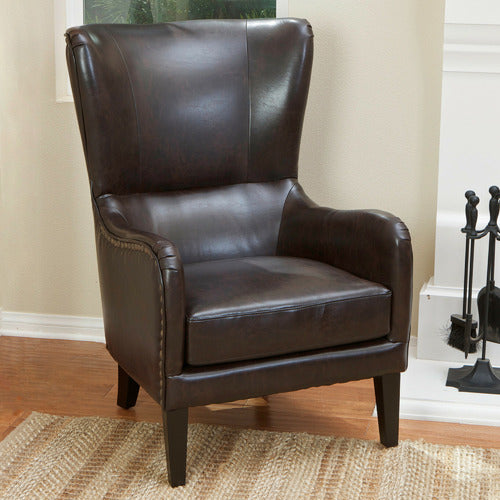 FURNITURE MARKET BARCLAY FAUX LEATHER WING BACKED ARMCHAIR
