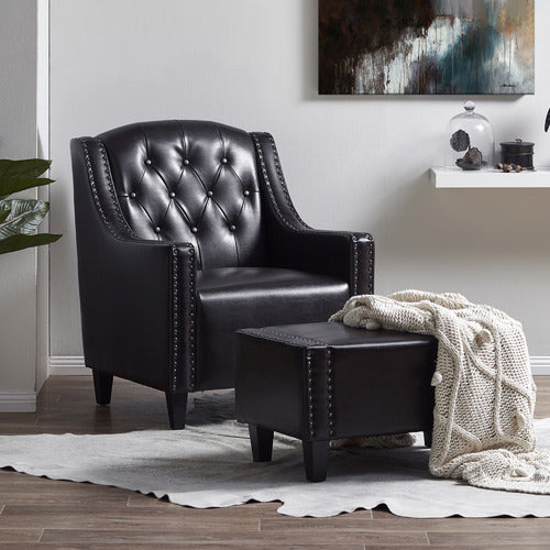 FURNITURE MARKET ELSTERNWICK FAUX LEATHER ARMCHAIR & FOOTSTOOL SET
