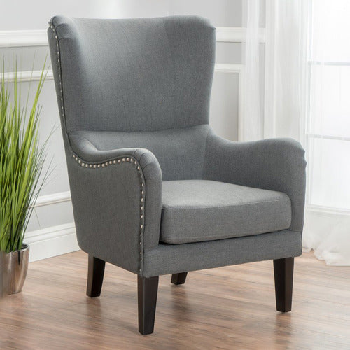 FURNITURE MARKET MID GREY HIGH BACK FABRIC ARMCHAIR