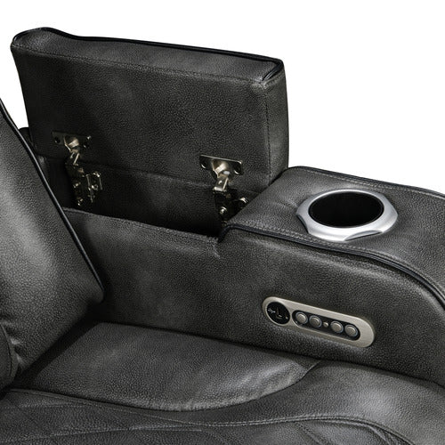 SOUTHERN STYLERS FREDERICK 3 SEATER LED FAUX LEATHER RECLINER SOFA