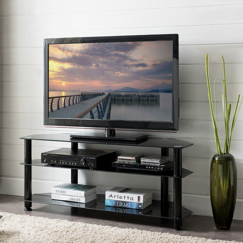 MONUMENT FURNITURE BLACK GLASS-TOP ENTERTAINMENT UNIT