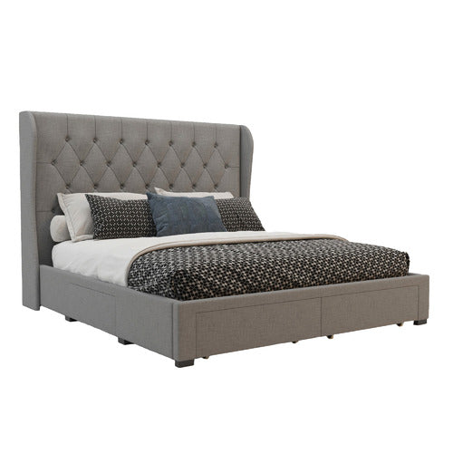 RAWSON & CO GREY HARLOW UPHOLSTERED BED FRAME WITH STORAGE