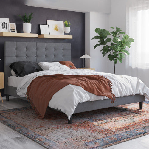 RAWSON & CO GREY KYLIE BUTTONED UPHOLSTERED BED FRAME