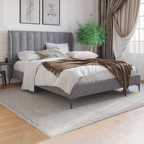 RAWSON & CO GREY MODERN CLASSIC HERMAN VELVET BED FRAME