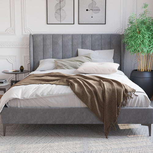 RAWSON & CO GREY MODERN CLASSIC HERMAN VELVET BED FRAME