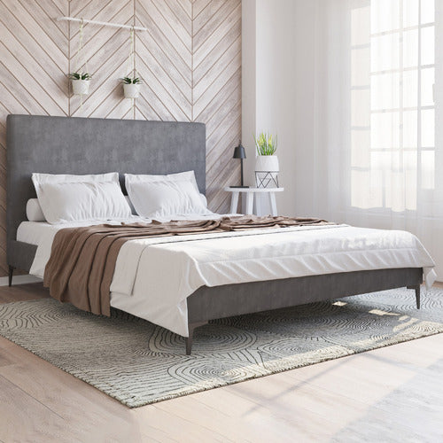 RAWSON & CO GREY RYKKIE VELVET BED FRAME WITH BLACK LEGS