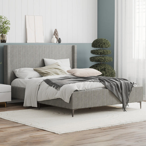 RAWSON & CO GREY SOULIN CORDUROY PLATFORM BED