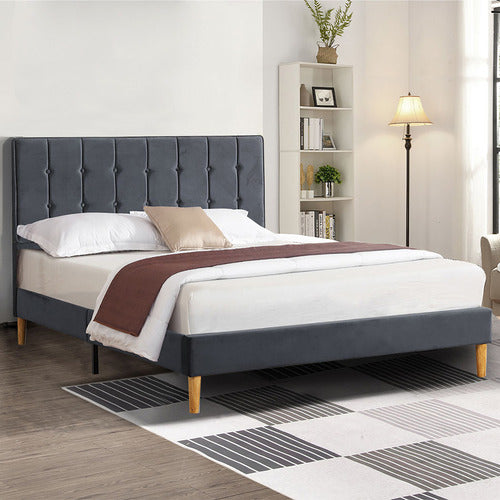 OAKLEIGH HOME GREY IZUMI VELVET BED FRAME