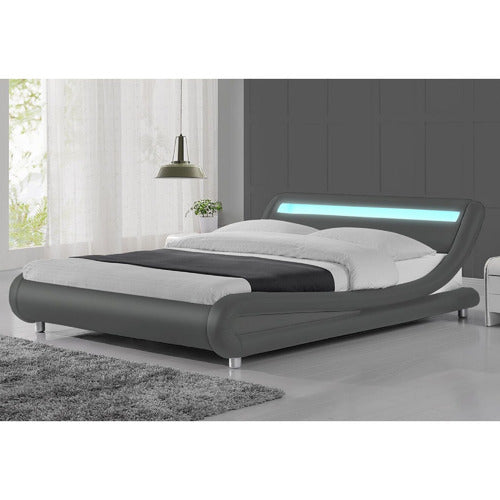 MIKASA FURNITURE GREY AURELIUS BED FRAME WITH LED LIGHT