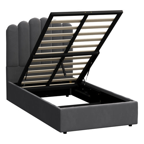 LIVING FUSION GREY ELLORA VELVET GAS LIFT BED FRAME