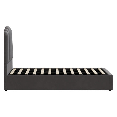 LIVING FUSION GREY ELLORA VELVET GAS LIFT BED FRAME