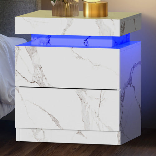 LIVING FUSION MURRAY 2 DRAWER MARBLE-LOOK LED BEDSIDE TABLE