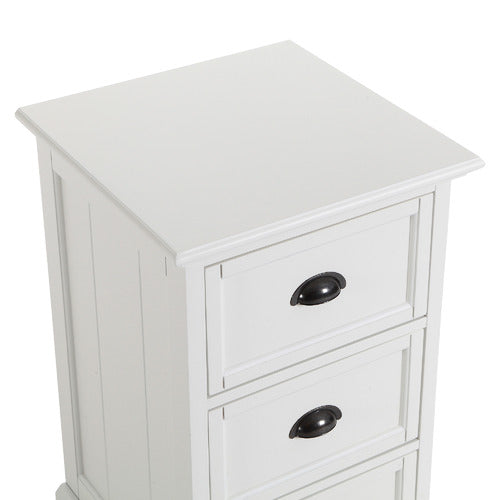 WHITE HAMPTONS 3 DRAWER BEDSIDE TABLE