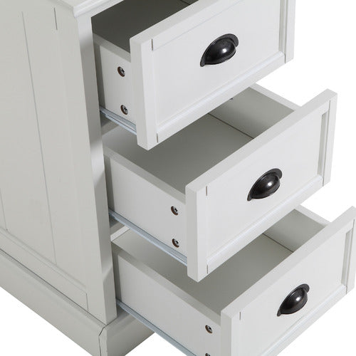 WHITE HAMPTONS 3 DRAWER BEDSIDE TABLE