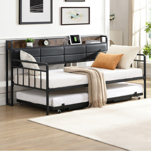 EVIE HOME HARPER DOUBLE/KING DAYBED WITH TRUNDLE & CHARGING STATION