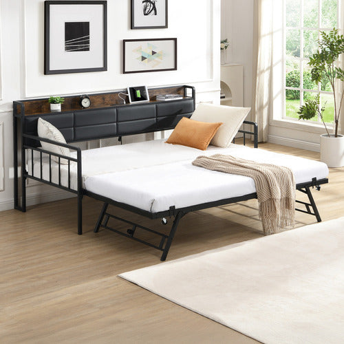 EVIE HOME HARPER DOUBLE/KING DAYBED WITH TRUNDLE & CHARGING STATION