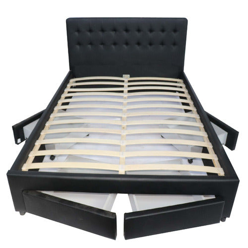 MIKASA FURNITURE JUNE FAUX LEATHER BED FRAME WITH 4 DRAWERS