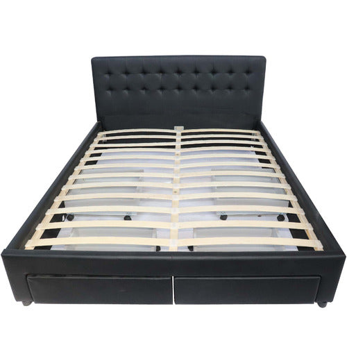 MIKASA FURNITURE JUNE FAUX LEATHER BED FRAME WITH 4 DRAWERS