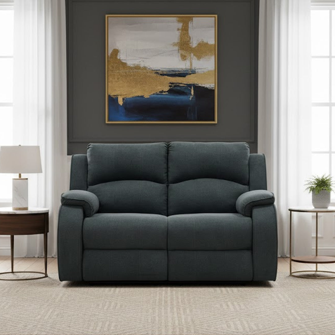 KAYDEN FABRIC 2 SEATER WITH RECLINERS DARK GREY