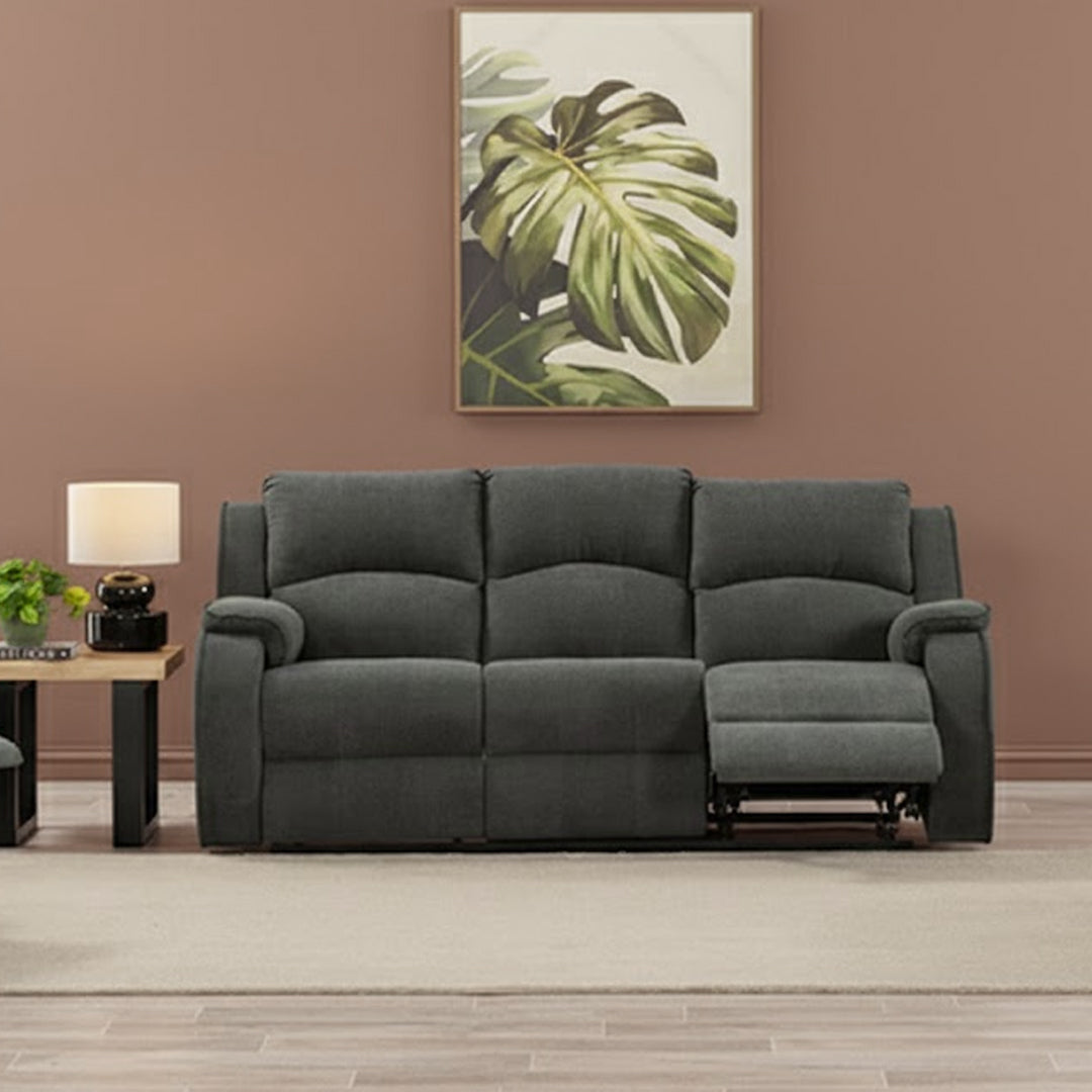 KAYDEN FABRIC 3 SEATER WITH RECLINERS DARK GREY