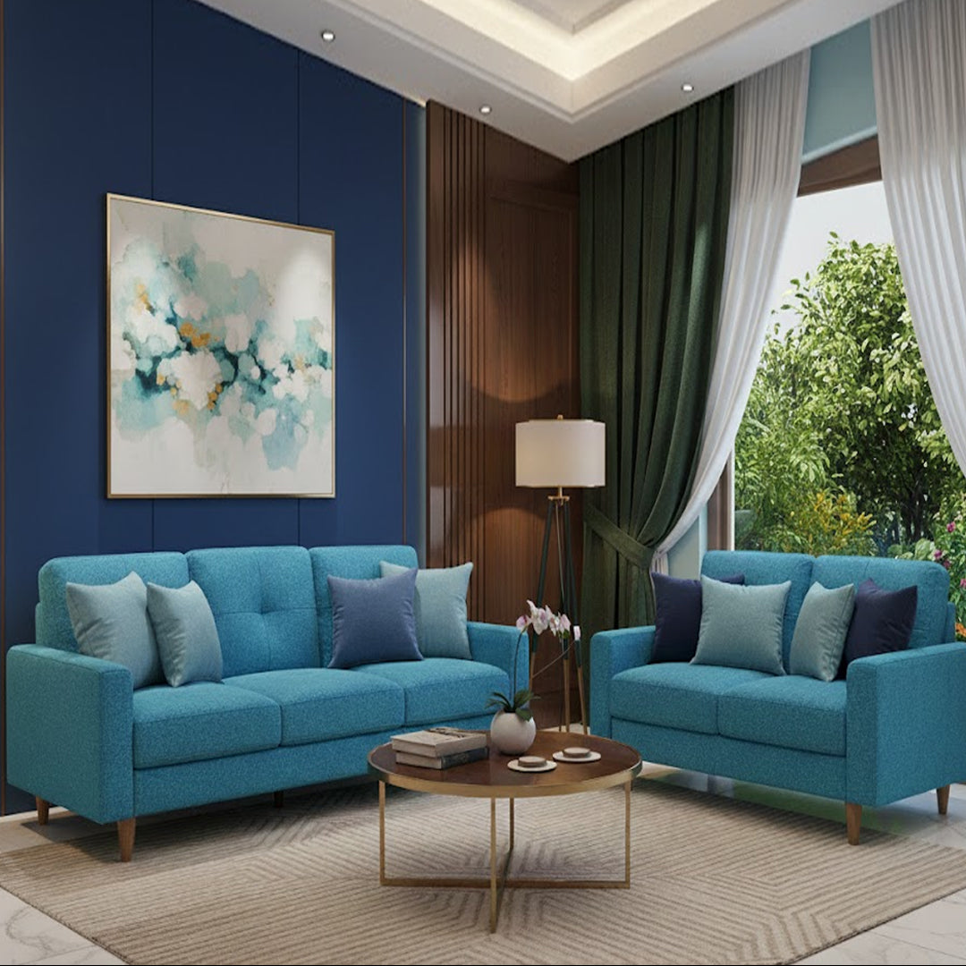 KELLER FABRIC SOFA PAIR PACIFIC BLUE