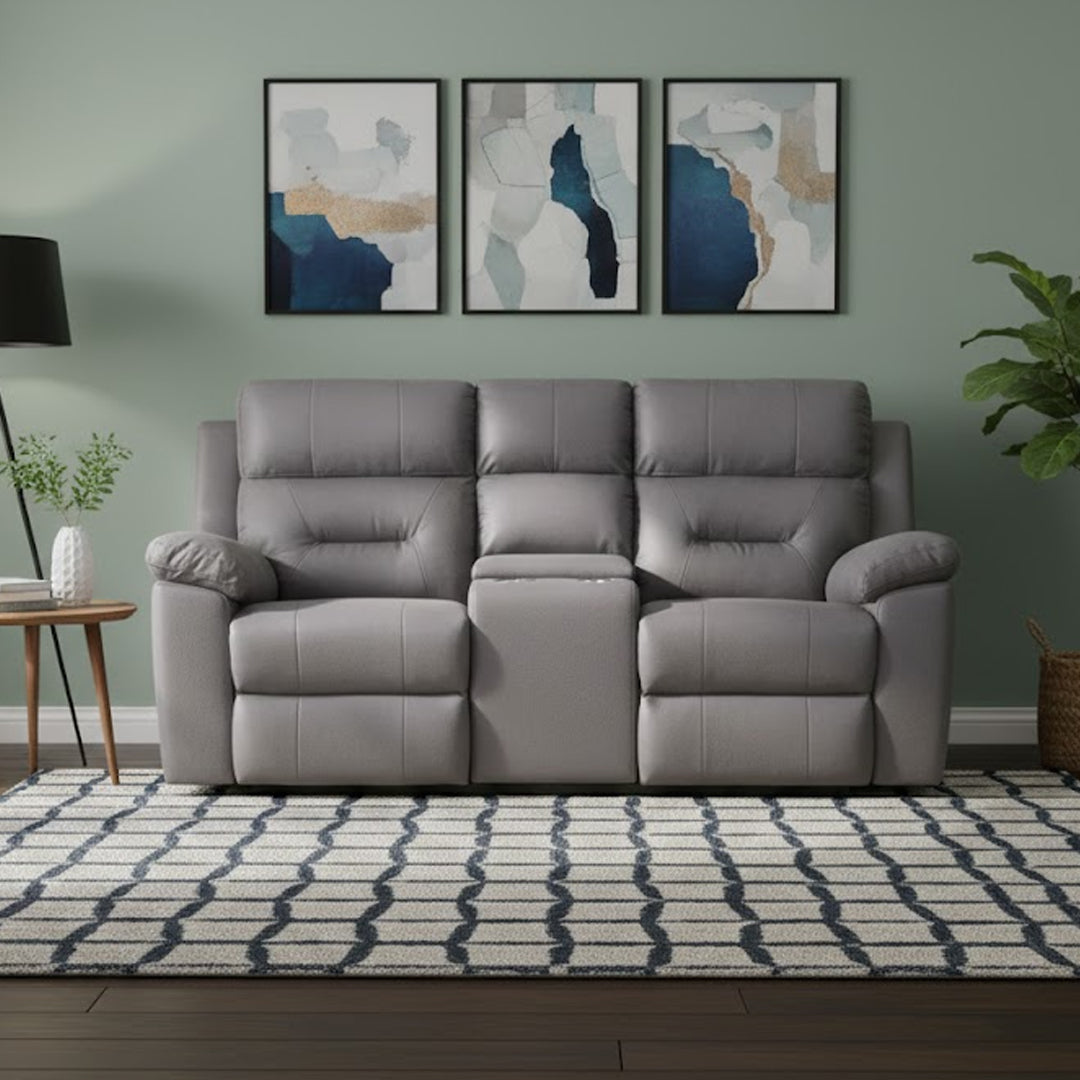 KESWICK FABRIC 2 SEATER WITH INBUILT RECLINERS & CONSOLE LIGHT GREY