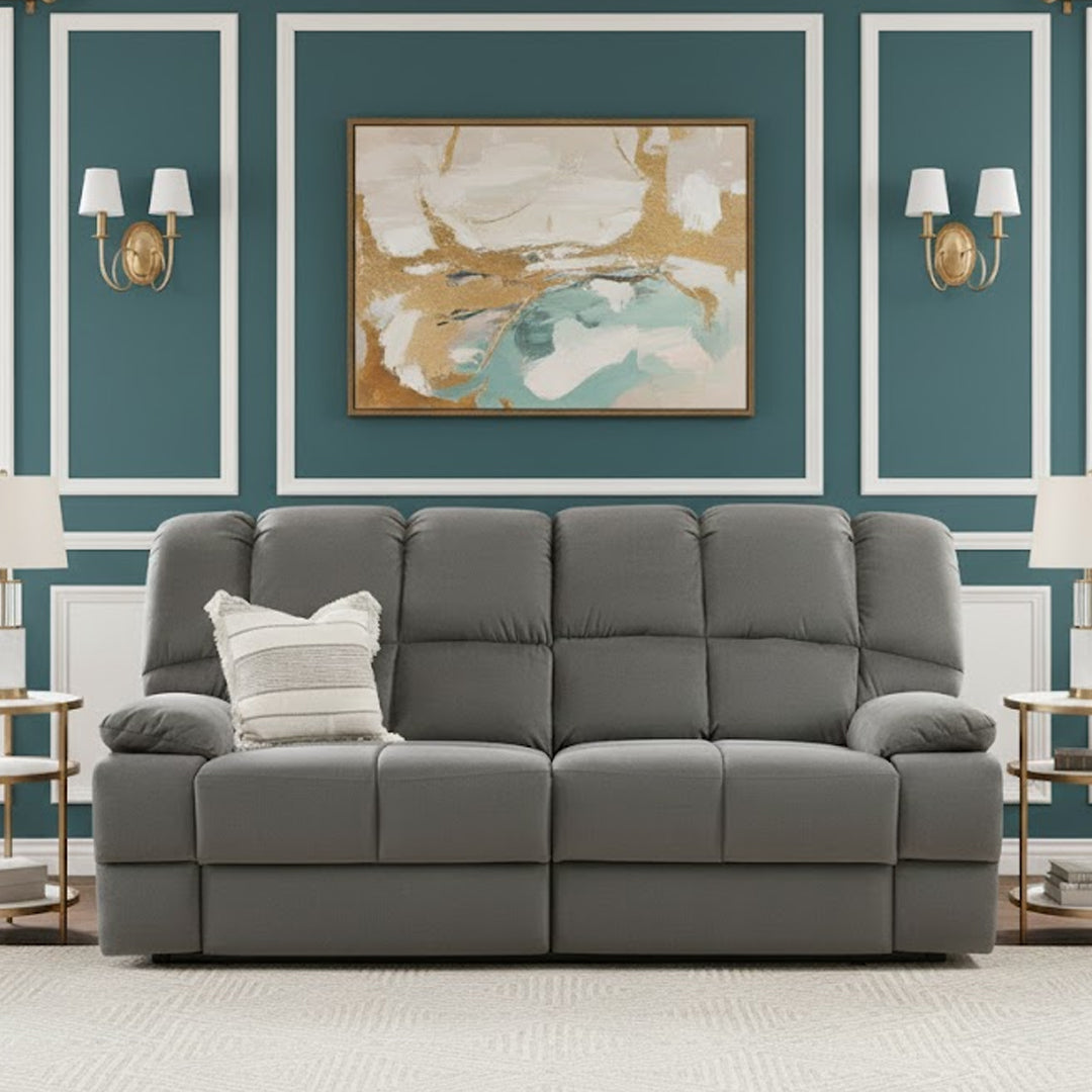 LEBRON FABRIC 3 SEATER WITH 2 INBUILT RECLINERS DARK GREY
