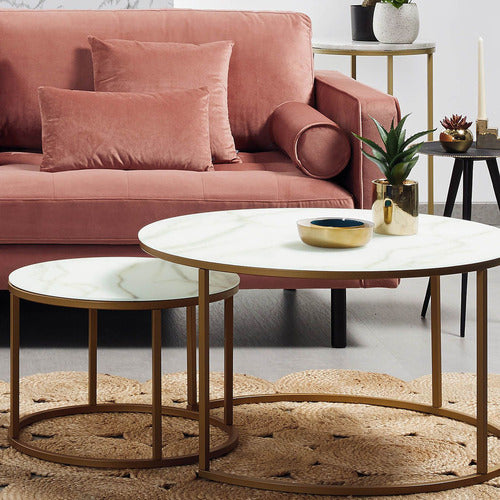 LINEA FURNITURE 2 PIECE TORLEF FAUX MARBLE NESTING COFFEE TABLE SET