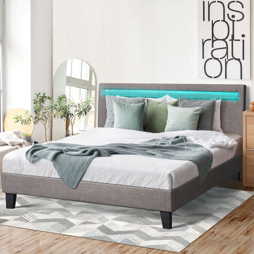 LIVING FUSION LAMBEAU UPHOLSTERED BED FRAME WITH LED