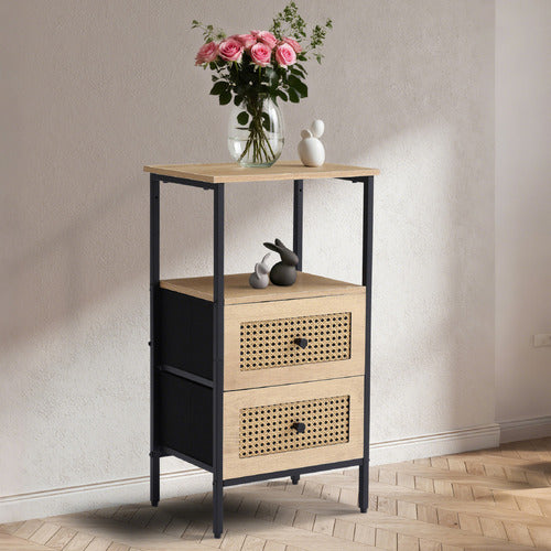 AROYA HOME LUNA 2 DRAWER RATTAN BEDSIDE TABLE