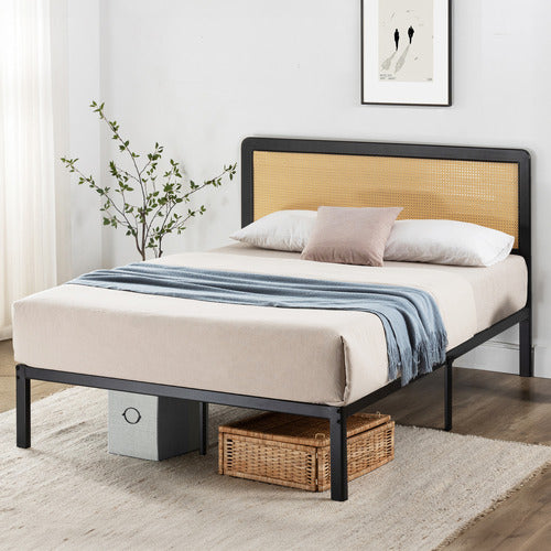 STUDIO HOME LUNAR RATTAN & METAL BED FRAME