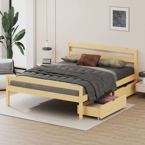 HOXTON ROOM LYNA PINE WOOD PLATFORM BED WITH DRAWERS