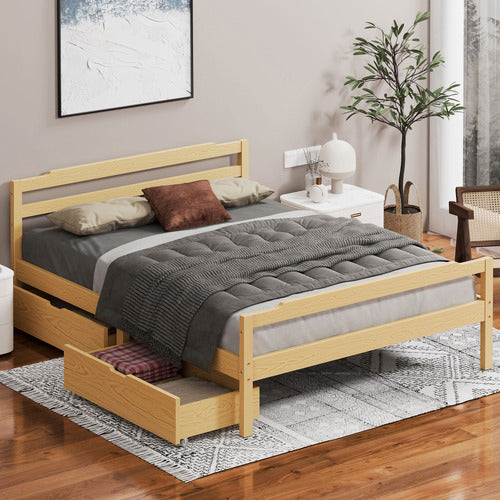 HOXTON ROOM LYNA PINE WOOD PLATFORM BED WITH DRAWERS