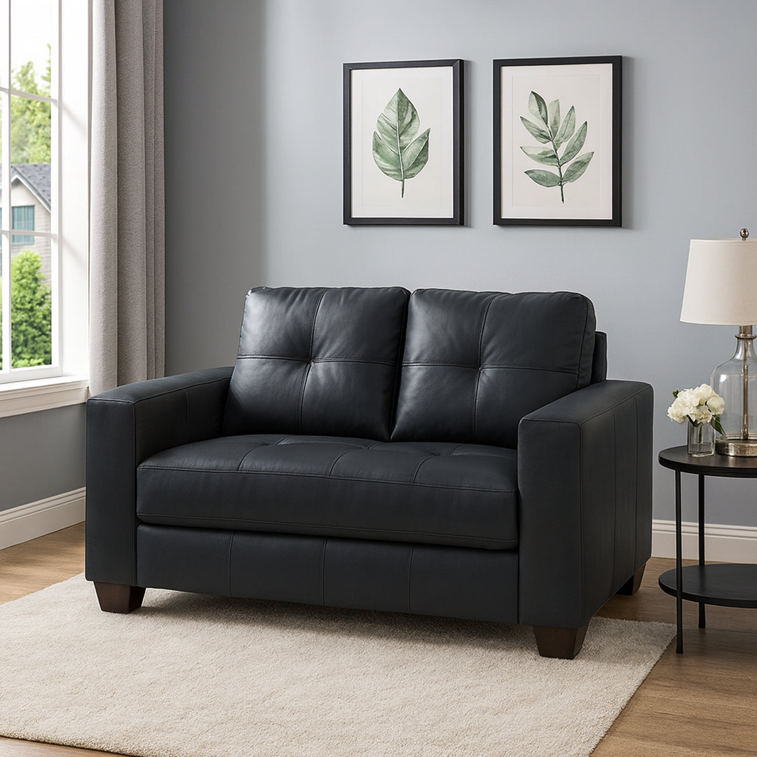 MIKASA FURNITURE BLACK CHARITON 2 SEATER FAUX LEATHER SOFA
