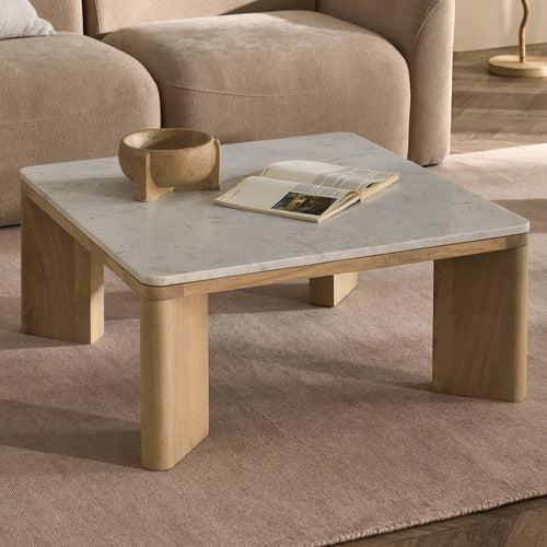 MISHA SQUARE MANGO WOOD & MARBLE COFFEE TABLE