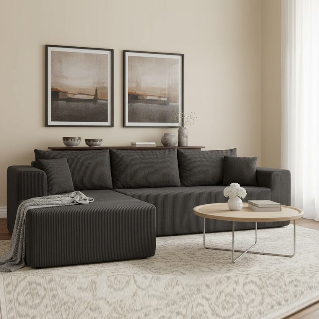 MORTON 3 SEAT SOFA WITH LHF CHAISE CHARCOAL