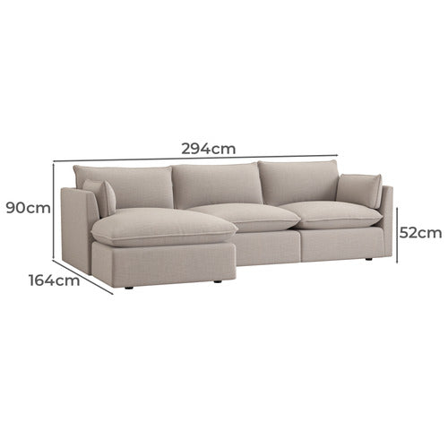 MALIBU 3 SEATER UPHOLSTERED SOFA WITH CHAISE