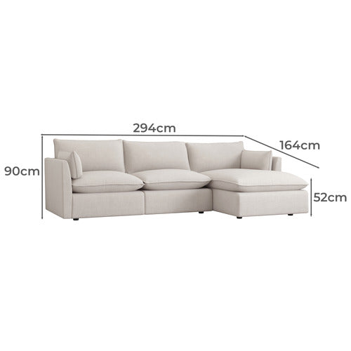 MALIBU 3 SEATER UPHOLSTERED SOFA WITH CHAISE