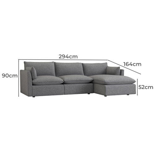 MALIBU 3 SEATER UPHOLSTERED SOFA WITH CHAISE