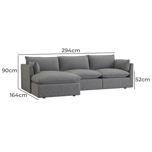 MALIBU 3 SEATER UPHOLSTERED SOFA WITH CHAISE