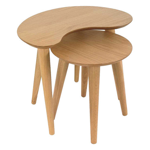 OSLO HOME 2 PIECE RORY OAK WOOD NESTING COFFEE TABLE SET