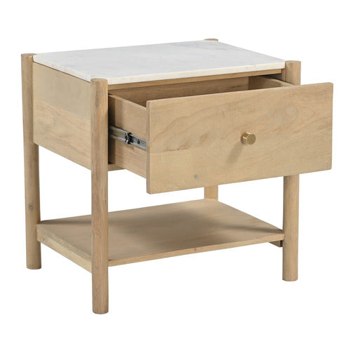 MAYA MARBLE & MANGO WOOD BEDSIDE TABLE