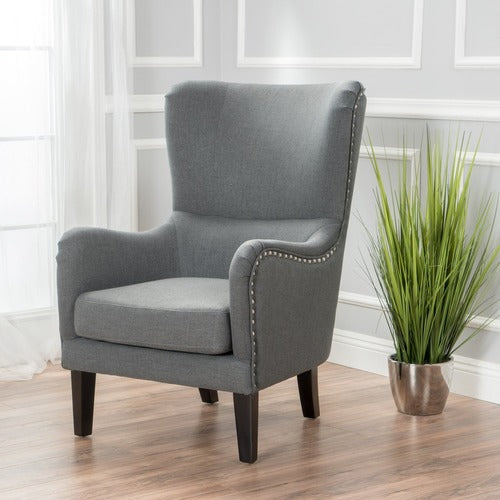 FURNITURE MARKET MID GREY HIGH BACK FABRIC ARMCHAIR
