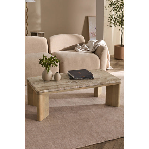 MISHA RECTANGLE MANGO WOOD & MARBLE COFFEE TABLE