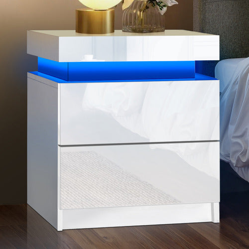 LIVING FUSION MURRAY 2 DRAWER LED BEDSIDE TABLE