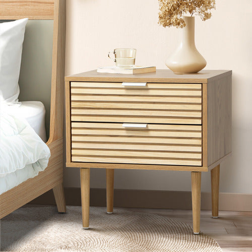 LIVING FUSION MYLES 2 DRAWER RIBBED BEDSIDE TABLE