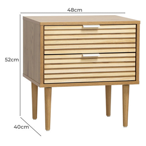 LIVING FUSION MYLES 2 DRAWER RIBBED BEDSIDE TABLE