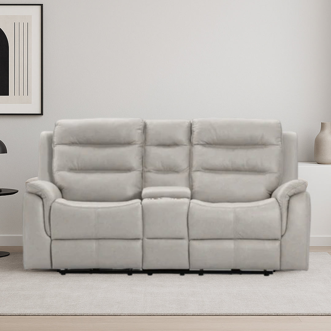 NADAL FABRIC 2 SEATER SOFA WITH ELECTRIC RECLINERS AND CONSOLE LIGHT GREY